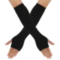 Schwarze gestrickte fingerlose lange Armstulpen Winter warme Gothic Stil Fake Ärmel Top - Reine Schwarze Armstulpen