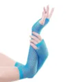 Detailansicht langer Fischnetz-Armstulpen in Blau, ideal für Sonnenschutz und Ästhetik. - Seeblau