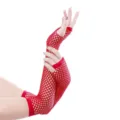 Rote lange Fischnetz Sonnenschutz Armstulpen Damen fingerlose Handschuhe Detail - Rot