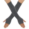 Dunkelgraue gestrickte fingerlose lange Handschuhe Armwärmer Winter ärmel warm gemütlich - Dunkelgraue Armstulpen
