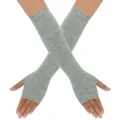 Einfarbige graue Strick Armwärmer fingerlose lange Handschuhe Damen Winter Mode Alltag - Hellgraue Armstulpen