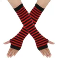 Schwarz rote gestreifte Armstulpen lange fingerlose Strickhandschuhe Gothic Winter - Schwarz-Rote Gestreifte Armstulpen