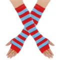 Rot blaue gestreifte Armstulpen, gestrickte fingerlose Handschuhe fuer Cosplay und Mode. - Blau-Rote Gestreifte Armstulpen