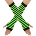 Schwarz-neongrüne gestreifte fingerlose Armwärmer, lange Strickärmel für Cosplay Mode. - Schwarz-Grüne Gestreifte Armstulpen