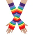 Bunte gestreifte Regenbogen Strick Armstulpen fingerlose Handschuhe fur Party und Festival. - Rote Gerippte Regenbogen-Ärmel