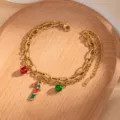 Bracciale a doppio strato in acciaio inossidabile di Natale con campanelle e ciondoli. - Bastoncino di Zucchero (Stile 2)