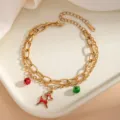 Bracciale in acciaio inossidabile a doppio strato di Natale con renna e campanelli - Alce