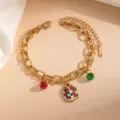 Bracciale di Natale a doppio strato in acciaio inossidabile con ciondolo regalo e campana - Scatola regalo