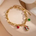 Braccialetto di Natale in acciaio inossidabile dorato con scatola regalo e campanelli. - Stile Scatola Regalo (0348)
