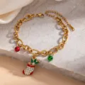 Christmas stocking charm bracelet detail, gold tone stainless steel holiday jewelry. - Stocking Style (0354)