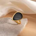 Anello in acciaio dorato con design a goccia nera, elegante anello aperto da donna moderna. - Stile Goccia d'Acqua Nero (1849)