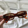 Retro rechteckige Sonnenbrille mit Schildpatt-Gestell und braunen Gläsern für stylischen Streetwear. - Gelee-Quadrat mit Leopardenmuster