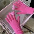 Rosa Strick-Touchscreen-Handschuhe mit Herzen, warme Winter-Thermohandschuhe Detailansicht - Einheitsgröße / Rosa Herz Rosenrosa