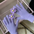 Strickhandschuhe mit 3D Blumen Detailansicht, lila warme Touchscreen Handschuhe für Damen. - Einheitsgröße / Lila Blume Helllila