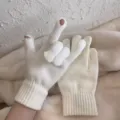 Winter Strickhandschuhe mit freiliegenden Fingern und süßem Herzdesign, warme Wolle für Damen. - Weiß