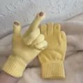 Damen Winter gelbe Strick Handschuhe konvertierbar fingerlos Touchscreen thermische Details - Milchiges Gelb