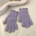 Purple Coral Fleece Touch Screen Gloves Women Winter Warm Knit Mittens Macaron Style - One Size / Purple