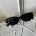 Detailansicht der trendigen schwarzen Cat-Eye Sonnenbrille mit einzigartiger Perle. - Character-L Bügeldesign (Mit Wassertropfen-Perlenanhänger)