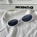 Weisse ovale Sonnenbrille Y2K Retro dicker Rahmen schwarze Gläser Streetstyle Mode - Kleiner quadratischer Stil / Weiß