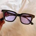 Trendige violette Sonnenbrille fuer Damen, modische Retro-Quadratrahmen-Brille mit UV-Schutz. - Kleiner Quadratrahmen mit lila Gläsern