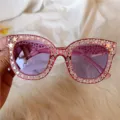 Modische rosa Strass Stern Sonnenbrille mit lila Gläsern für Damen süße Modebrille. - Stern-Stil Lila