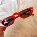 Rote ovale Sonnenbrille Detailansicht, trendiges Metallring-Dekor, schicke schmale Damenbrille. - Metallring - Rot