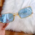 Retro kleine Sonnenbrille fuer Damen und Herren, vintage blaue Linsen stylische Brille Alltag. - Büroklammer Gelber Rahmen Blaues Glas