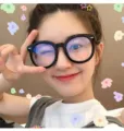 Gafas de montura gruesa negra lentes transparentes moda redondas oversize para mujeres - Negro con acentos plateados