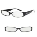 Schwarze Vintage-Brille mit Metalldetail am Bügel, klare Gläser Mode Brillen Accessoire - Glänzend Schwarz Silber Spiegel