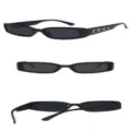 Detailansicht schmaler schwarzer Vintage-Sonnenbrille mit Metall-Bügelakzenten für coole Outfits. - Glänzend Schwarz/Graue Linse