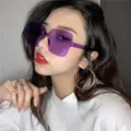 Modische lila rahmenlose Sonnenbrille für Damen, Retro Punk geometrische Sonnenbrille. - Einteilig Quadrat Lila