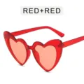 Rote Herz Sonnenbrille Glitzer Harajuku Rosa Sonnenbrille Süßer Stil UV400 Schutz - Transparenter Roter Rahmen Rote Gläser