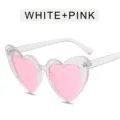 Glitzernde herzförmige Sonnenbrille in Weiß und Pink, Harajuku Stil süße Studenten Mode. - Transparenter Weißer Rahmen Rosa Gläser