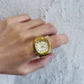 Vintage goldener Ringuhren fur Damen und Herren, quadratisches Zifferblatt Quarzuhr Schmuck. - Schlichte quadratische Uhr in Gold mit weißem Zifferblatt
