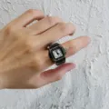 Vintage Bronze quadratische Quarz Ring Uhr für Damen und Herren retro Finger Schmuck Accessoire - Quadratische Retro-Brille in Bronze