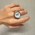 Silberner Ringuhr für Damen Herren, Vintage Schmetterling Zifferblatt Fingeruhr y2k Schmuck - Silber - Weißer Schmetterling