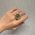 Goldener oktogonaler Ringuhren Vintage Y2K Stil Quarz Fingeruhr modischer Statement Schmuck - 8-Schrauben - Gold-schwarzes Zifferblatt