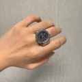 Vintages achteckiges Ring-Uhr Quarzuhr Finger Schmuck modisches Retro Design Accessoire - 8-Schrauben - Silber-schwarzes Zifferblatt