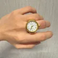 Vintage Gold Ring Uhr für Damen Herren, retro Quarz Fingeruhr mit römischen Ziffern Schmuck. - Römische Ziffern in Gold mit weißem Zifferblatt