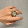 Vintage goldener Uhrenring mit glitzerndem Zifferblatt, Y2K Retro Mode Finger Schmuck. - Gold mit Silberglitzer (kein Strass)