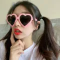 Pink heart sunglasses women cute retro uv protection stylish eyewear trendy festival party. - Pink Heart