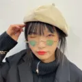 Modische sehr kleine Herz Sonnenbrille für Damen, Retro Metallrahmen Brille Vintage. - Mini-Herz - Goldener Rahmen & grüne Gläser