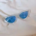 Blaue Gläser transparenter Rahmen Cat Eye Sonnenbrille, stilvolle Modebrille für Alltag. - Dreieck Klarem Rahmen Blauer Glas