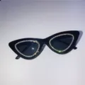 Schwarze Katzenaugen Sonnenbrille Damen mit glitzernden Strasssteinen Sommer Brille chic - Dreieck mit komplettem Strassbesatz