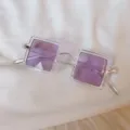 Transparenter Rahmen lila quadratische Sonnenbrille retro punk vintage Sonnenbrille Damen - Quadratischer transparenter Rahmen mit lila Gläsern