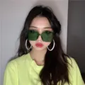 Trendy retro square sunglasses with green lenses and chic style for women daily street fashion. - Green