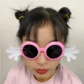 Pink round party sunglasses with funny cartoon white hand props for kids and adult events - Pink Small Hand
