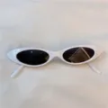 White retro narrow oval sunglasses for women trendy Harajuku vintage sun glasses UV protection - Flat Shape - White with Black Flakes