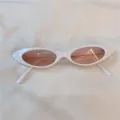 White narrow frame sunglasses with chic pink lenses, vintage retro style for daily wear. - Flat Shape - White with Pink Flakes