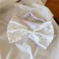 White pearl bow sleep mask, soft satin cute shading eye cover for sweet nap comfort. - Pure White